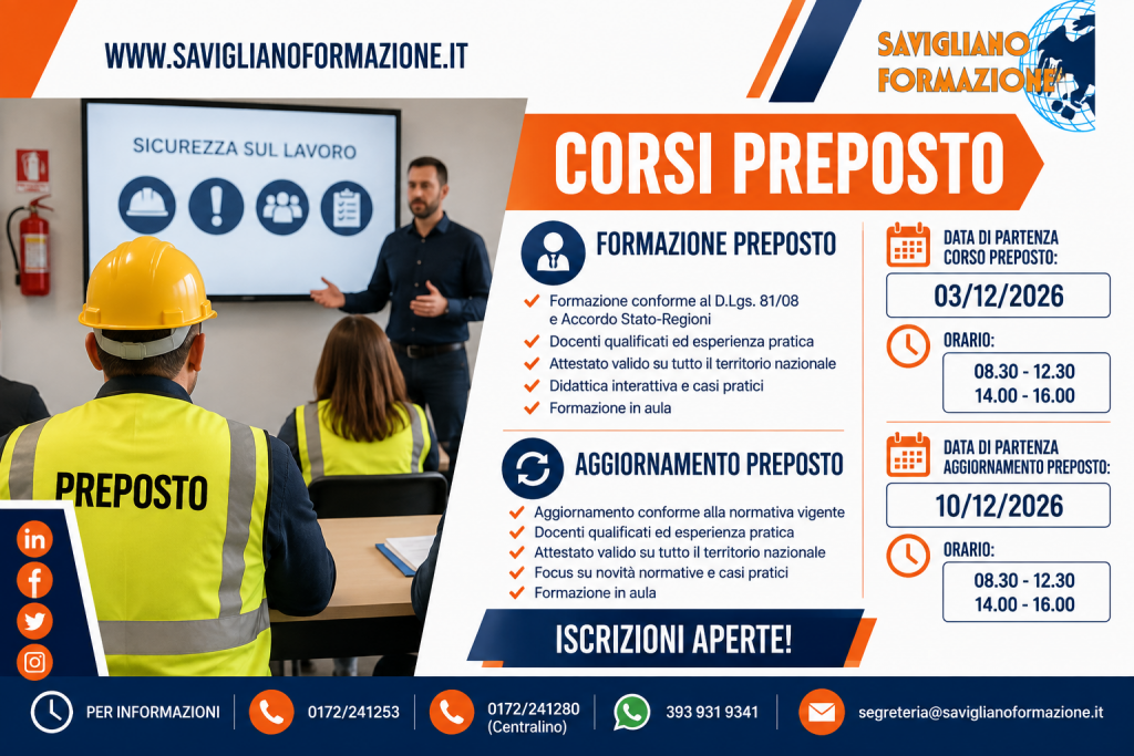 Sicurezza corso PREPOSTO+ aggiornamento